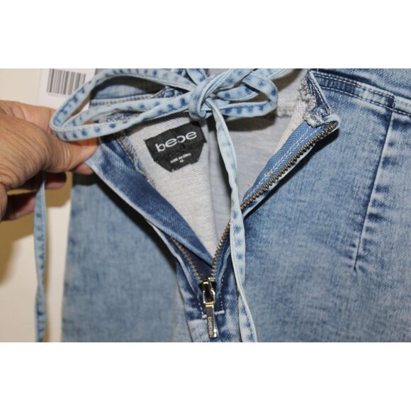 NWT bebe Lace Back Denim Dress 104509 Size 10 With Puff Sleeves MSRP $129 - Picture 6 of 11